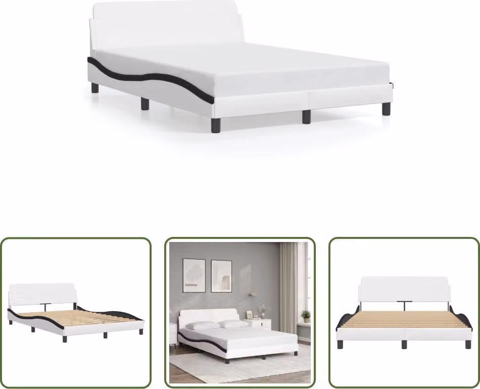 The Living Store Struttura letto con testiera bianca e nera 140x200 cm in ecopelle