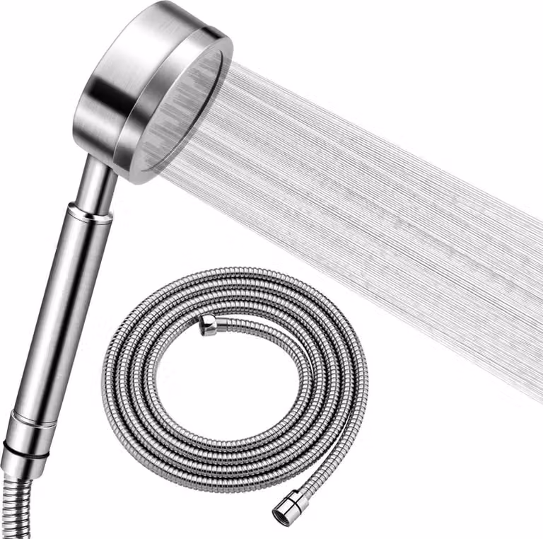 Soffione ad alta pressione con tubo flessibile e supporto Doccetta in acciaio inox Turbina d'acqua