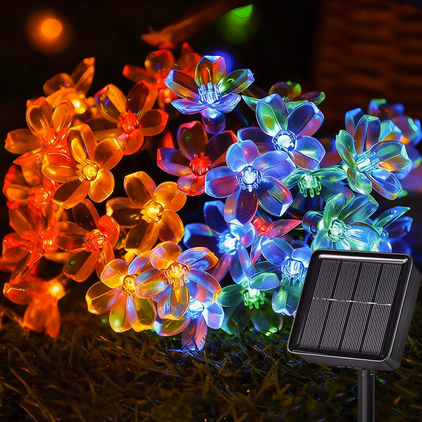 Catena luminosa solare, 10 metri, 100 LED a forma di fiori di ciliegio, 8 modalità, grado di protezione IP65