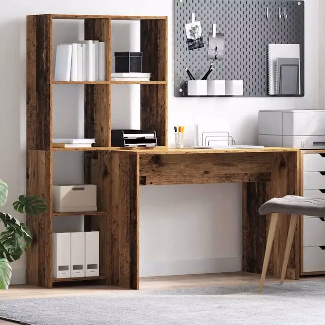 Scrivania con scaffale moderna vidaXL in legno marrone L: 138,5 cm, P: 55 cm, H: 143 cm