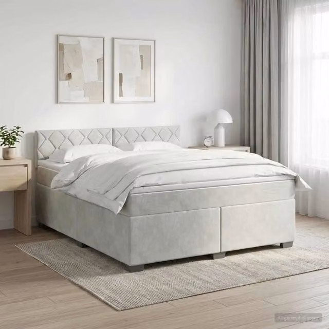 Letto box spring con materasso ibrido vidaXL in tessuto grigio e bianco L: 180 cm, P: 200 cm, H: 140 cm – 1