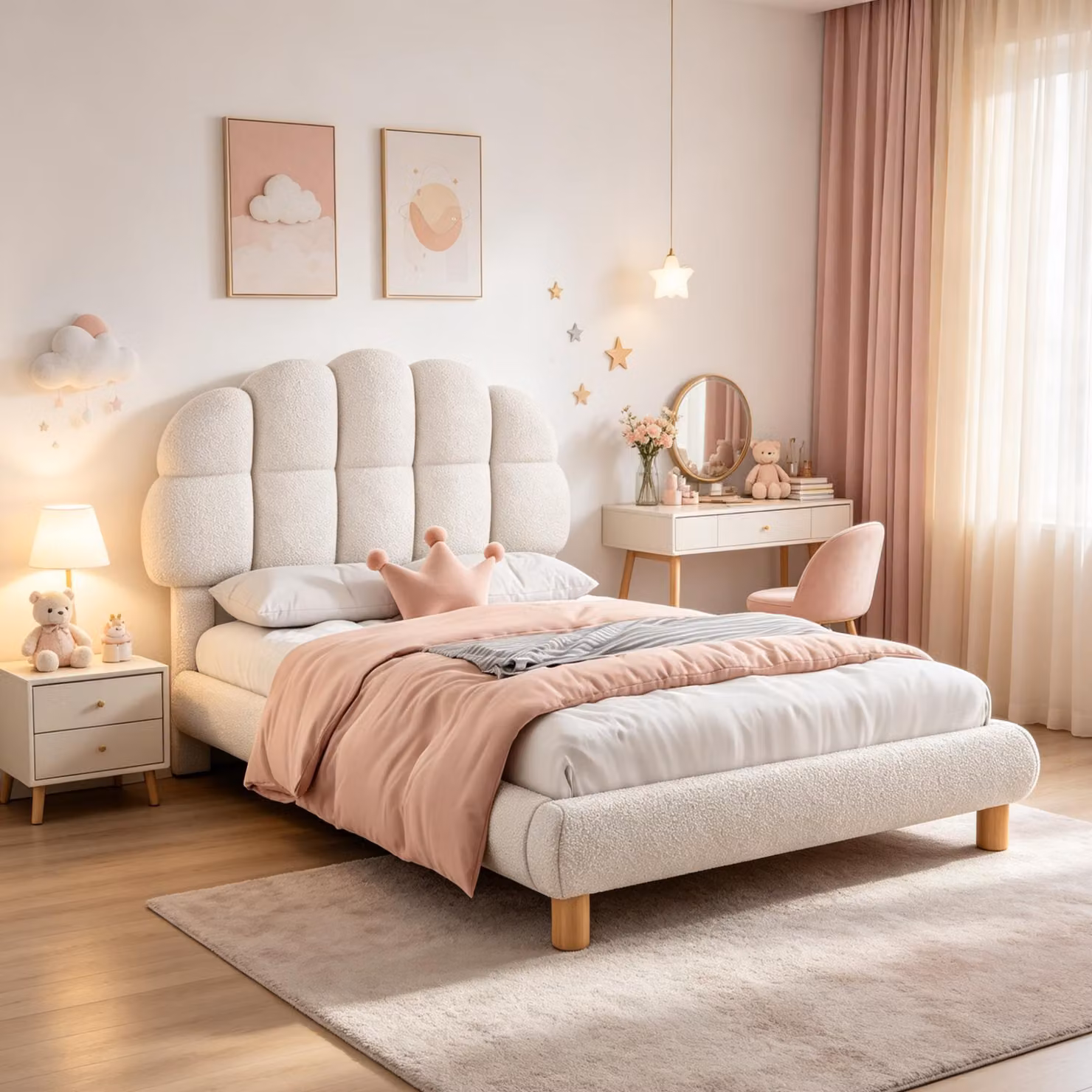 Letto singolo INONEFT, 90x200 cm, letto per bambini con rete a doghe, letto imbottito con poggiatesta regolabile, letto a piattaforma con rete a doghe, rivestito in tessuto simile al velluto, colore bianco