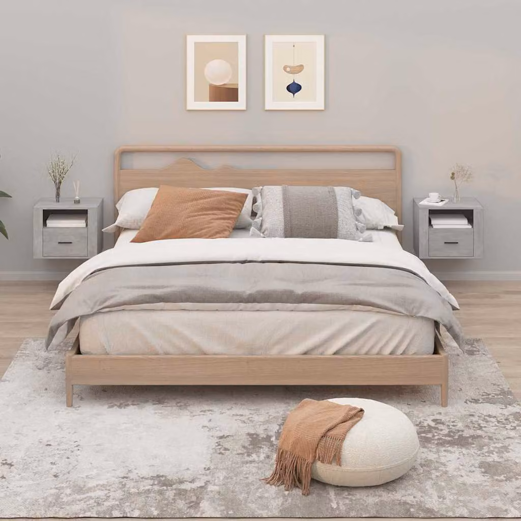 Set di 2 comodini da parete vidaXL in stile moderno, colore grigio cemento, L 50 cm x P 36 cm x H 40 cm