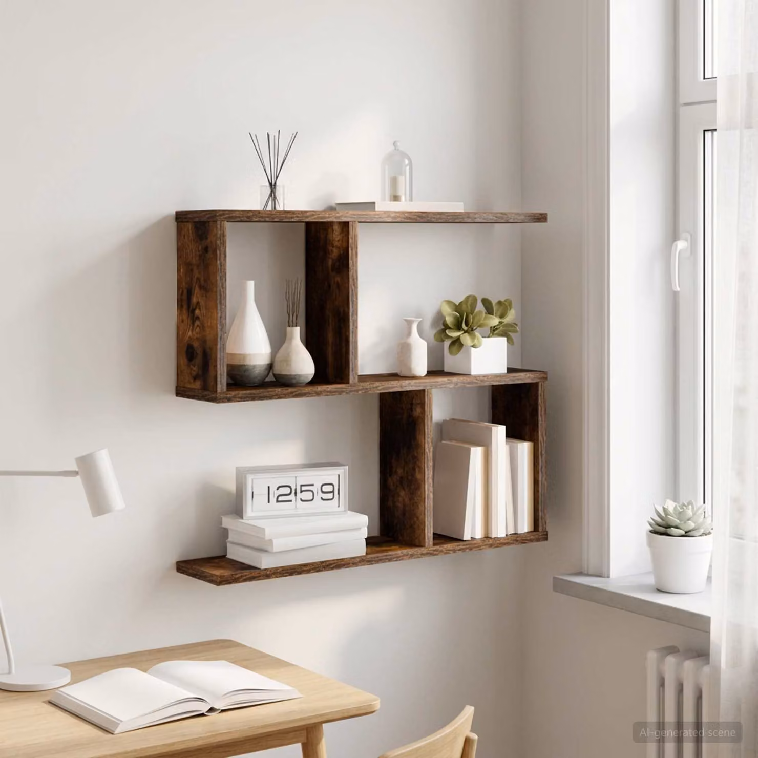 Scaffale da parete moderno vidaXL in legno color marrone, L 60 cm x P 12 cm x H 50,5 cm