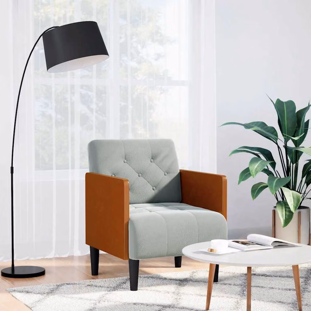 Sedia con braccioli vidaXL in velluto grigio moderno per soggiorno o ufficio