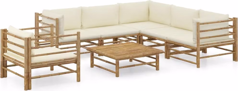 Maison Exclusive - Set da giardino da 7 pezzi con cuscini color bianco crema in bambù