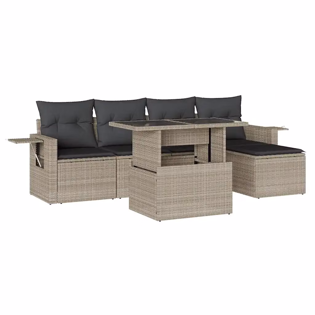 Set da giardino vidaXL in polyrattan composto da 6 pezzi con cuscini grigio antracite e tavolino con piano in vetro – 2