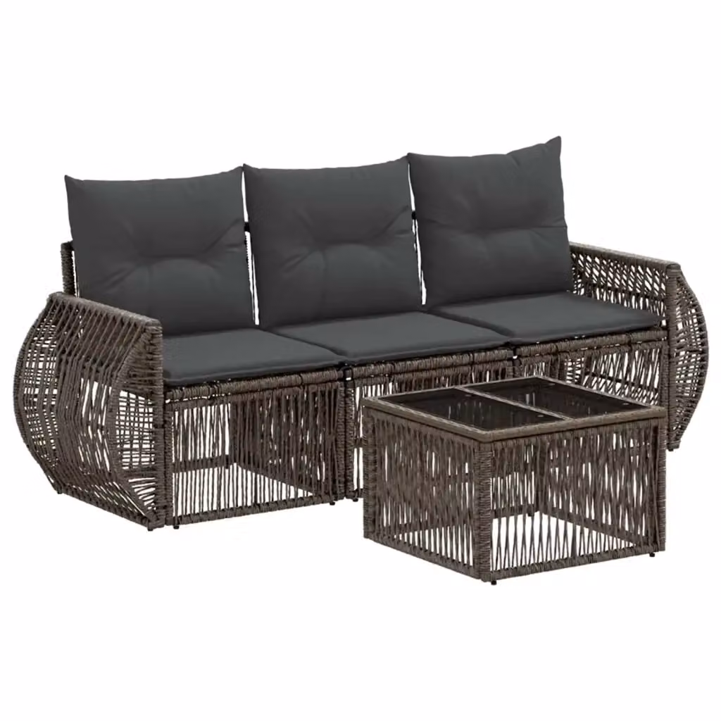 Set da giardino moderno vidaXL composto da divano a 3 posti e tavolino da caffè in rattan, colore grigio e antracite, con cuscini inclusi e struttura in acciaio verniciato a polvere – 2