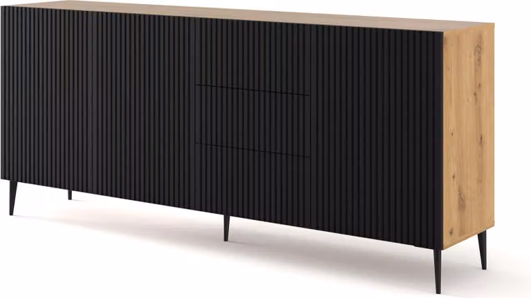 FURNLUX Credenza Ravenna B Beige E Nero 200cm / Colore principale: Nero / Dimensioni: 200 x 87 x 42 cm
