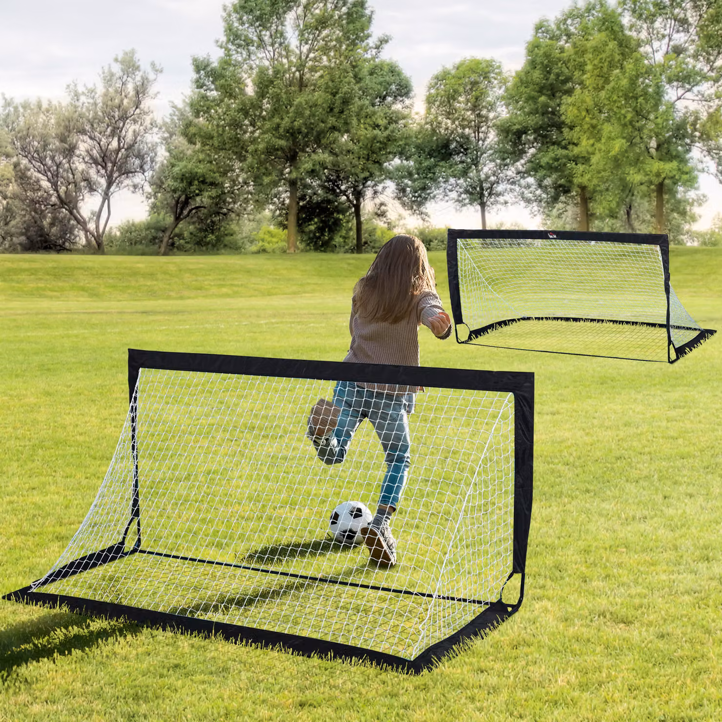 Set di 2 Porte da Calcio Pieghevoli HOMCOM per Bambini e Adulti, Nero, L 186 cm x P 90 cm x H 89 cm – 2