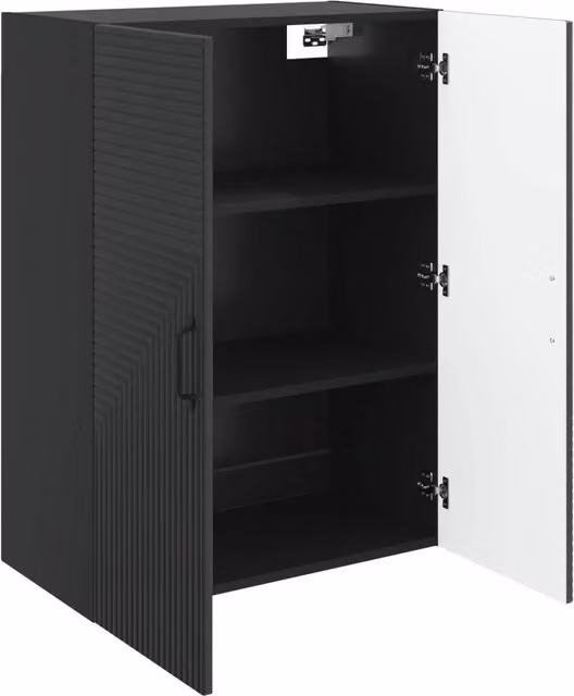 Armadietto a muro Design In nero opaco con ante a battente e ripiani interni, L: 66 cm, P: 34,5 cm, H: 90 cm