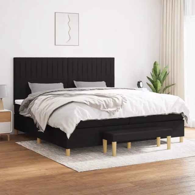 Letto Ibrido Moderno vidaXL con Testiera e Panca in Tessuto Bianco e Nero L/P/H: 200 x 200 x 128 cm – 1