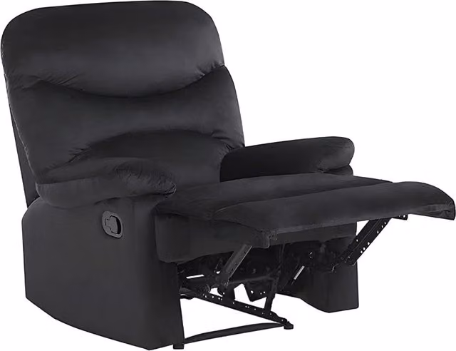 Poltrona reclinabile BELIANI in velluto nero con design retrò, schienale e poggiapiedi regolabili tramite sistema push-back