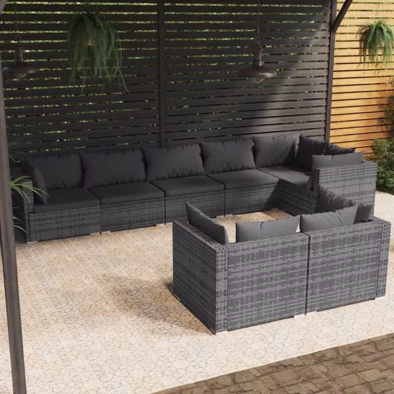 Maison Exclusive - Set da giardino 8 pezzi con cuscini grigio in polyrattan