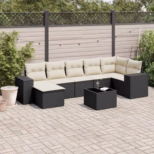 Set Divani da Giardino con Cuscini 8 pz Nero in Polyrattan 3255223