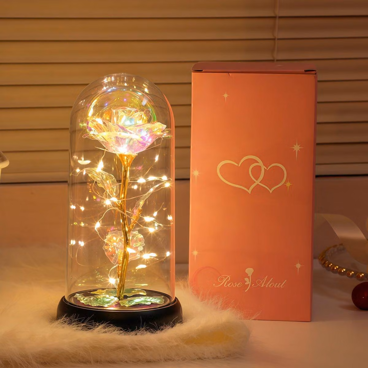 Mini rosa eterna con LED, presentata in una campana di acrilico – Regalo romantico per le donne – Decorazione per San Valentino e compleanni