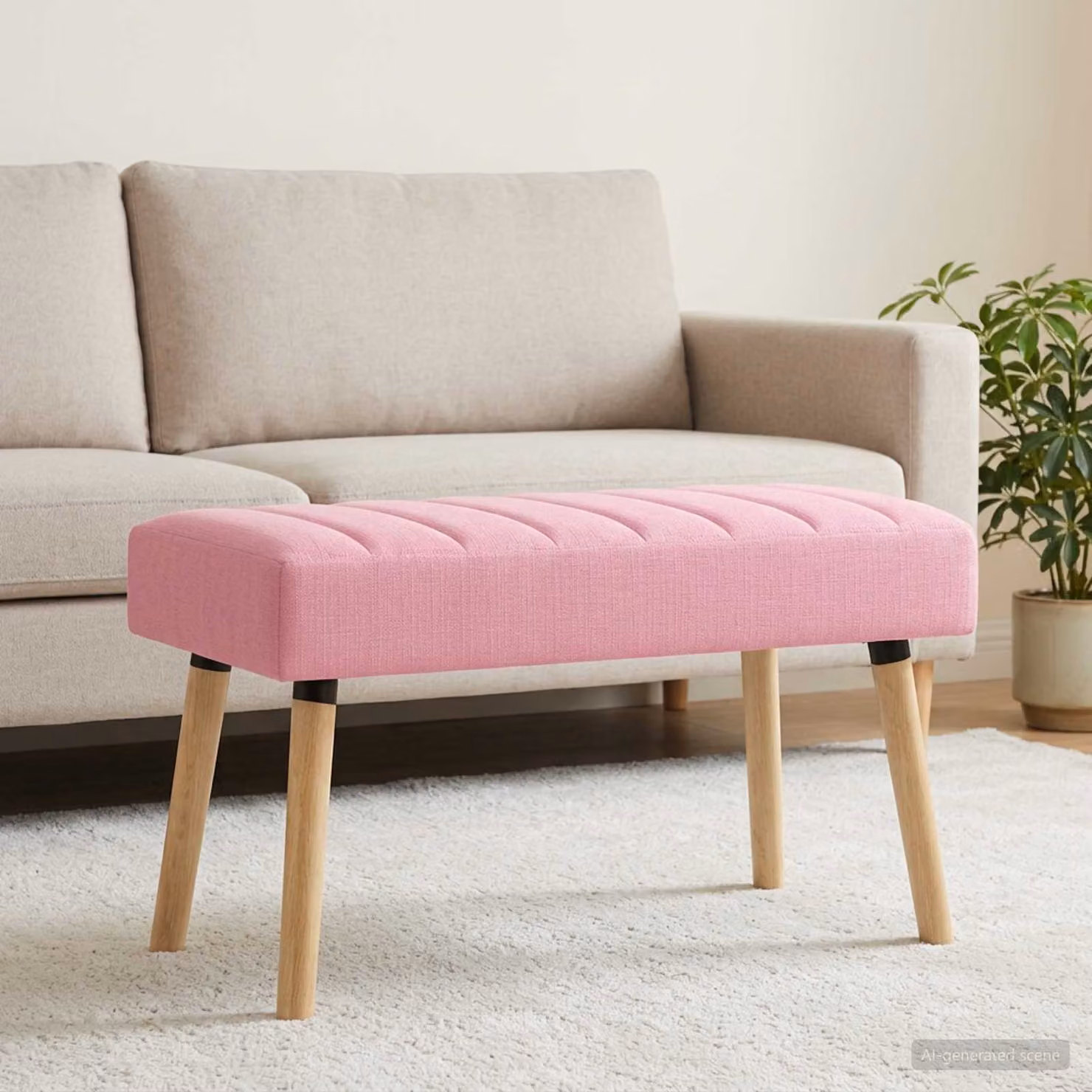 Panchina trapuntata a canale vidaXL in tessuto rosa con struttura in legno di gomma L 80 x P 40 x H 46 cm