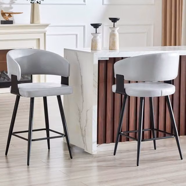Set di Sedie da Pranzo Minimal in Stile Moderno con Braccioli, Rivestimento in Tessuto Grigio e Struttura in Legno – 1