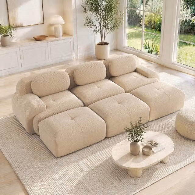 Divano angolare modulare 298x178x70 cm in velluto a coste beige senza montaggio HOMVRA
