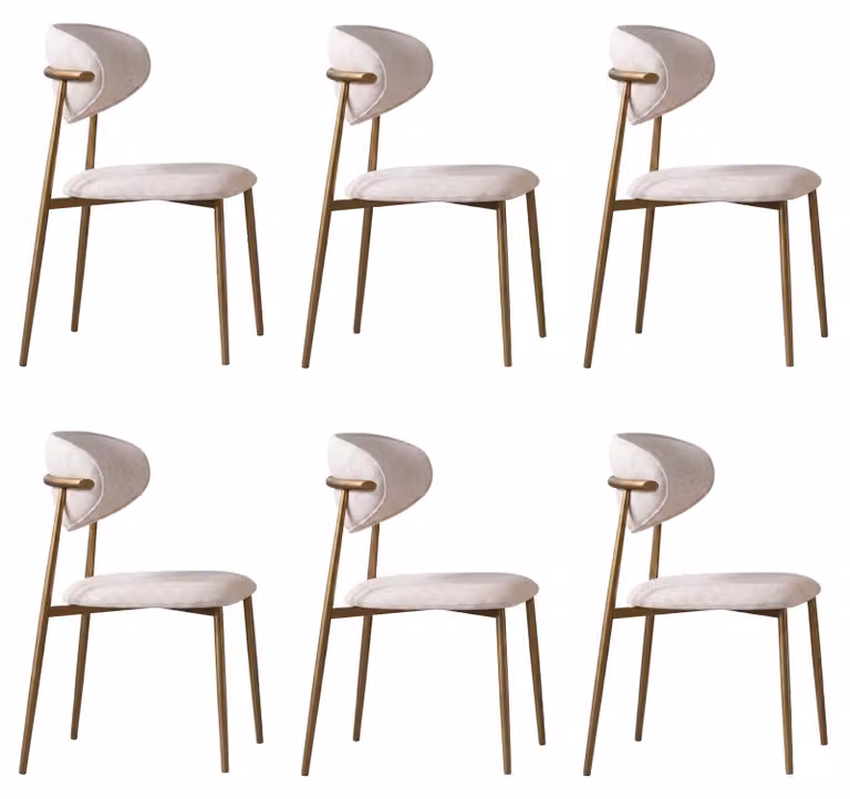 Sedia da pranzo beige, set di 6, tessuto, acciaio inossidabile, design moderno, tinta unita
