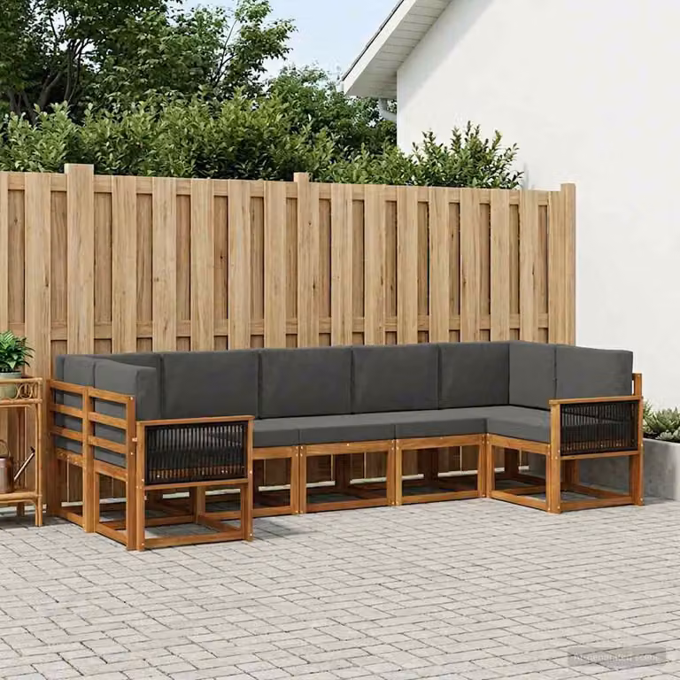 Set di divani da esterno vidaXL a forma di L composto da 7 pezzi in legno di acacia con cuscini inclusi, colore marrone e antracite