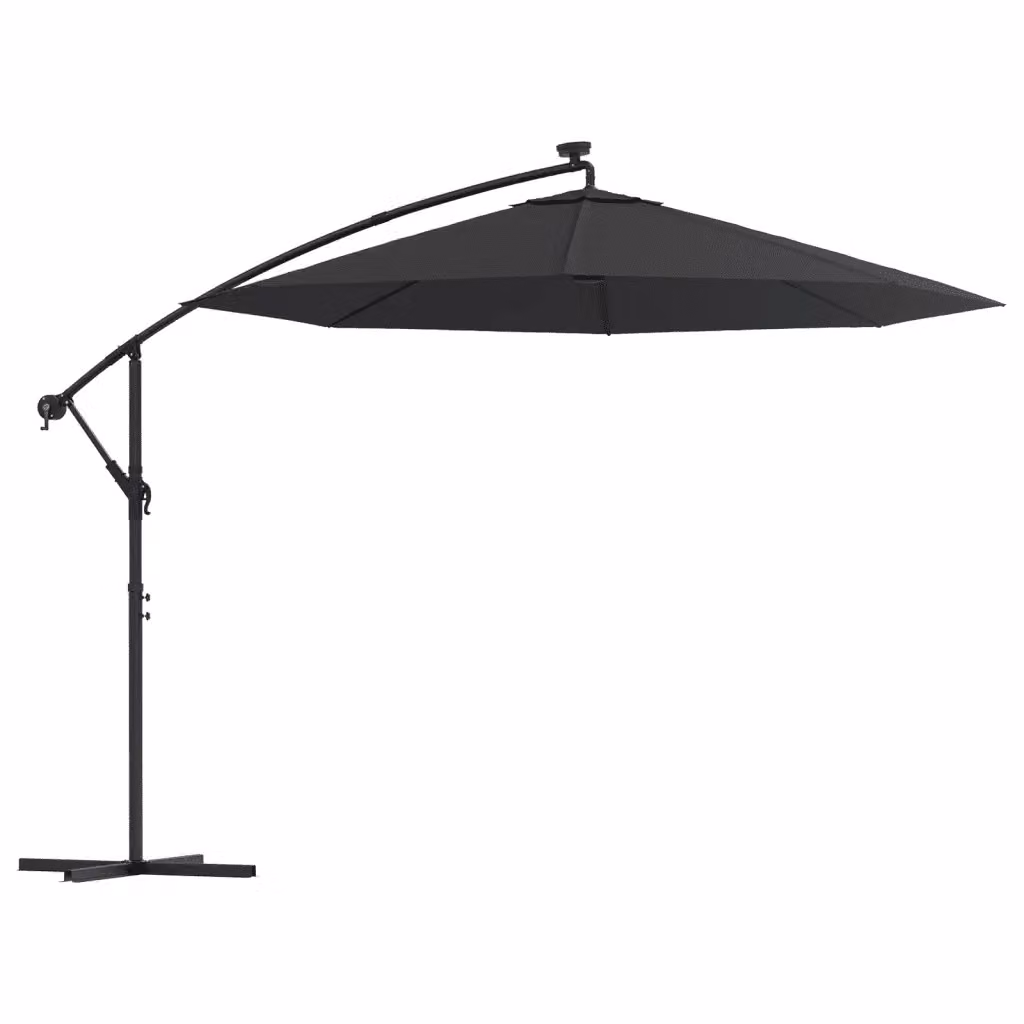 Ombrellone a sbalzo Videx con LED e palo in acciaio nero, diametro 300 cm – 2