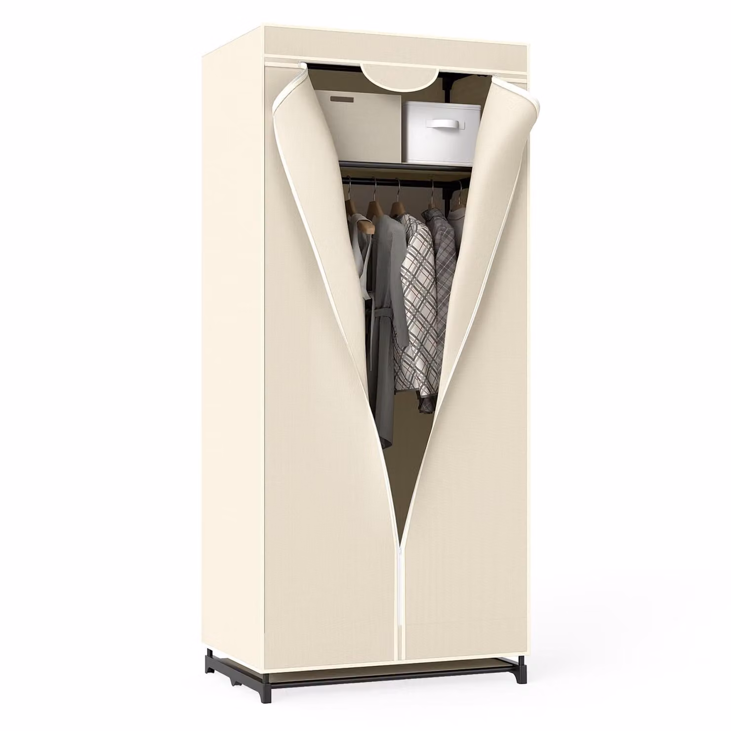 COSTWAY Armadio in tessuto, armadio in tessuto con appendiabiti e ripiano, armadio in tessuto, armadio pieghevole, armadio in tessuto 74x50x172cm Beige