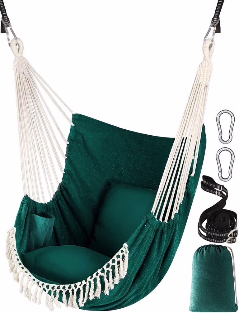 Elzusha - Sedia a dondolo con 2 cuscini e kit di montaggio - Cotone - Verde scuro