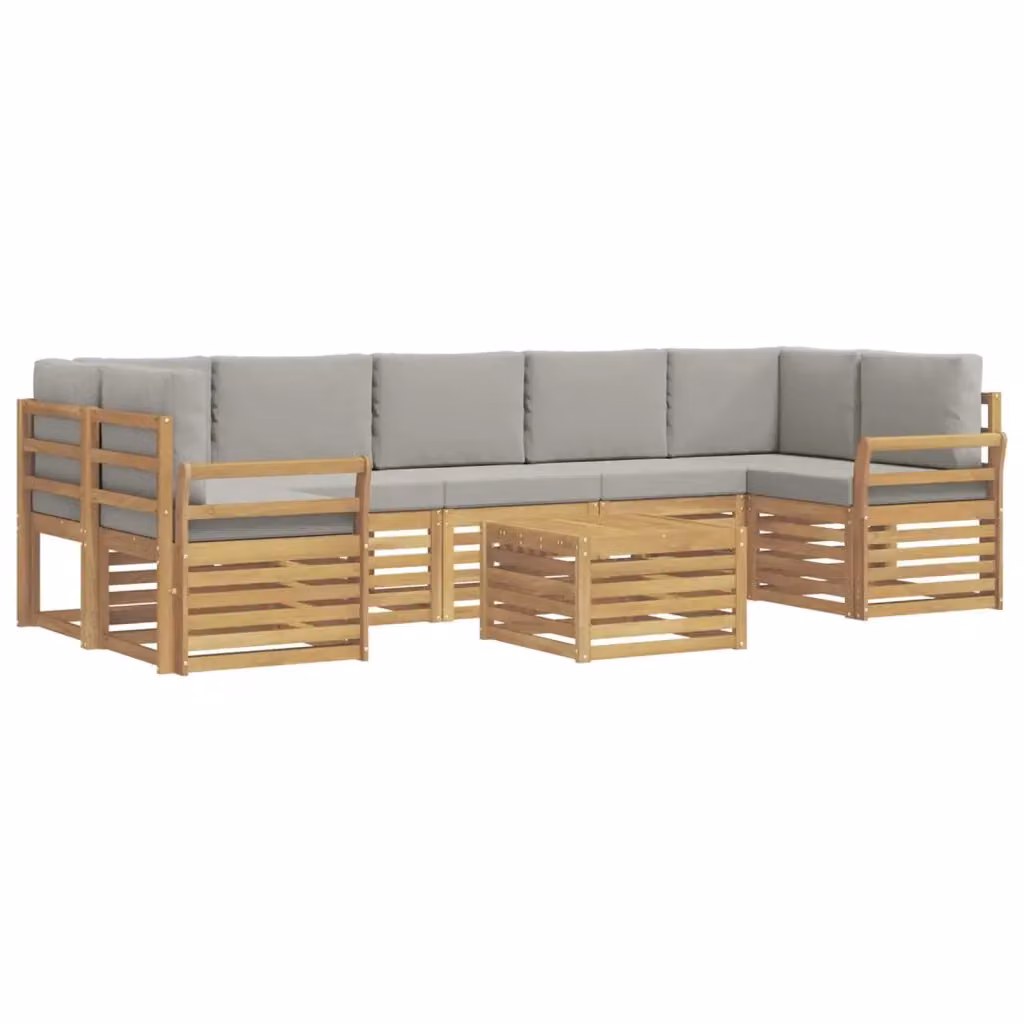 Set di divani da esterno a L vidaXL in legno di acacia con tavolo da caffè, 8 pezzi, Bianco e Grigio – 2