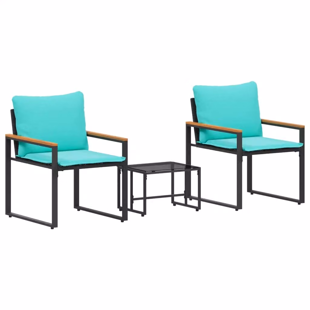 Set di mobili da giardino e terrazzo 3 pezzi vidaXL in polyrattan con cuscini nero e turchese – 2