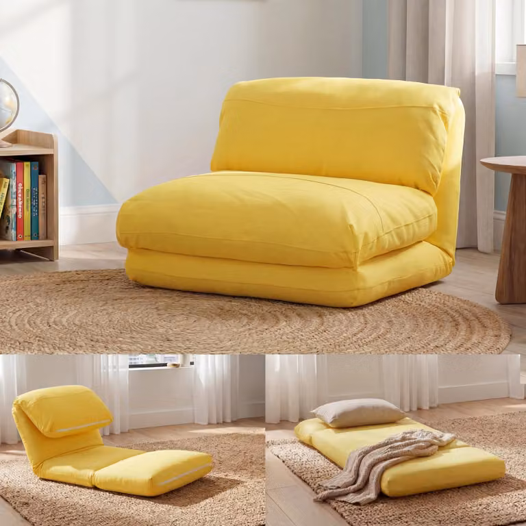 Divano letto HWC-E68, divano letto funzionale poltrona pieghevole poltrona reclinabile, tessuto/tessuto ~ giallo