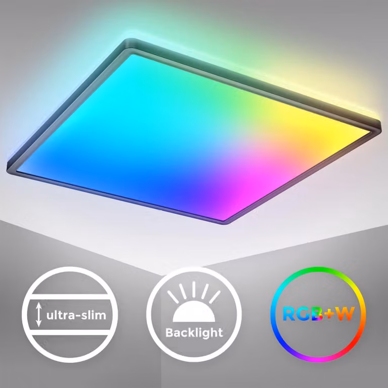 B.K.Licht I Lampada da soffitto LED RGB I Pannello LED ultra piatto I cambio colore I Lampada da soffitto RGBW dimmerabile I illuminazione indiretta I telecomando I Nero