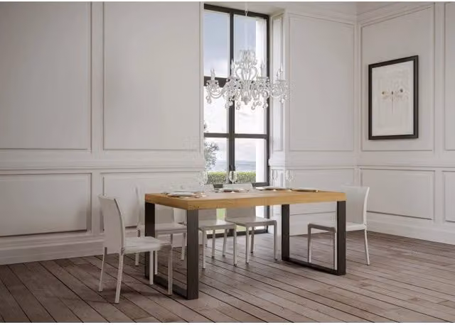 Tavolo allungabile moderno ITAMOBY in legno Quercia Natura con telaio in metallo Antracite, L: 200-460 cm, P: 90 cm