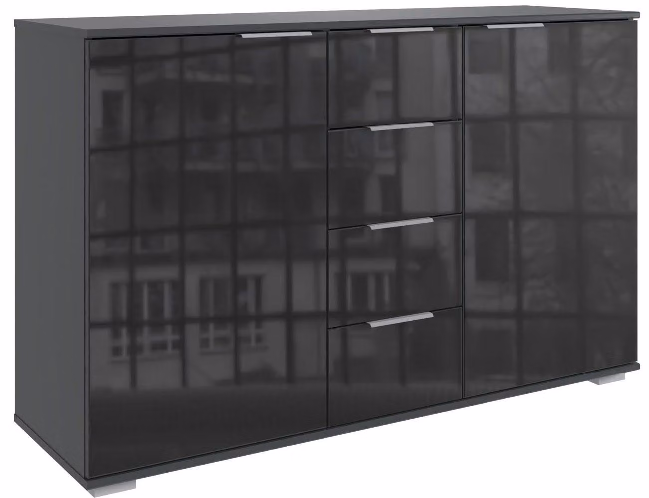 Cassettiera Easy Plus 130 cm colore selezionabile, grafite / vetro nero