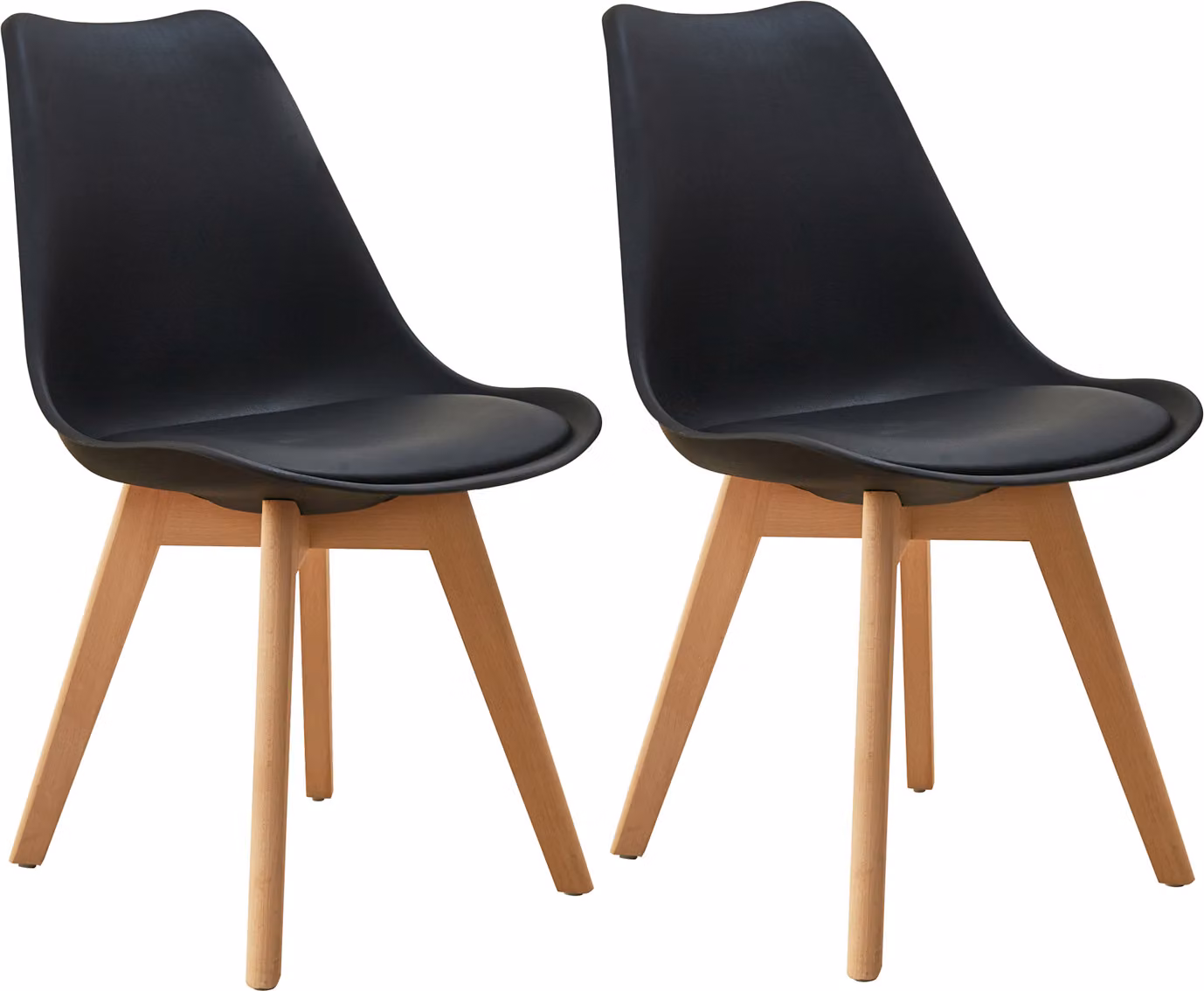 SVITA MATS Set da 2 sedie da pranzo e da cucina in legno con schienale in ecopelle nera