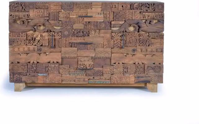 Credenza in legno di mango recuperato marrone per sala da pranzo in stile etnico