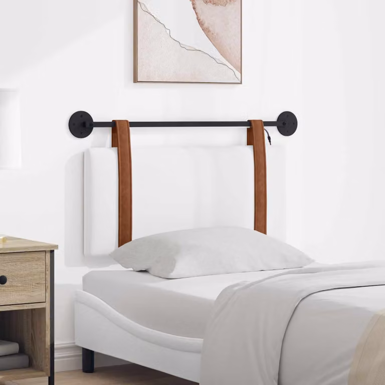 Testiera per letto sospesa vidaXL con luce LED integrata in similpelle bianca