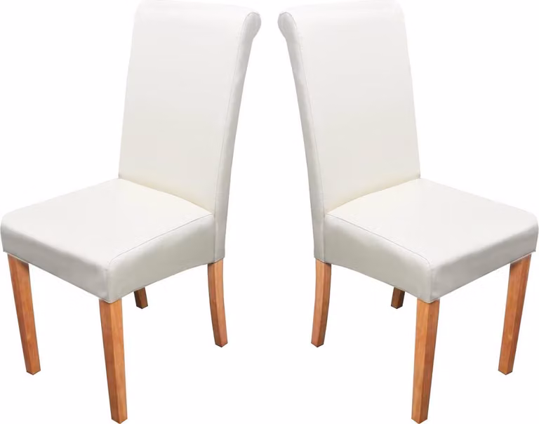 Set di 2 sedie da sala da pranzo Sedie da cucina | A x L x P 99 x 41 x 60 cm | Altezza seduta 47 cm | Pelle | Crema | Gambe chiare