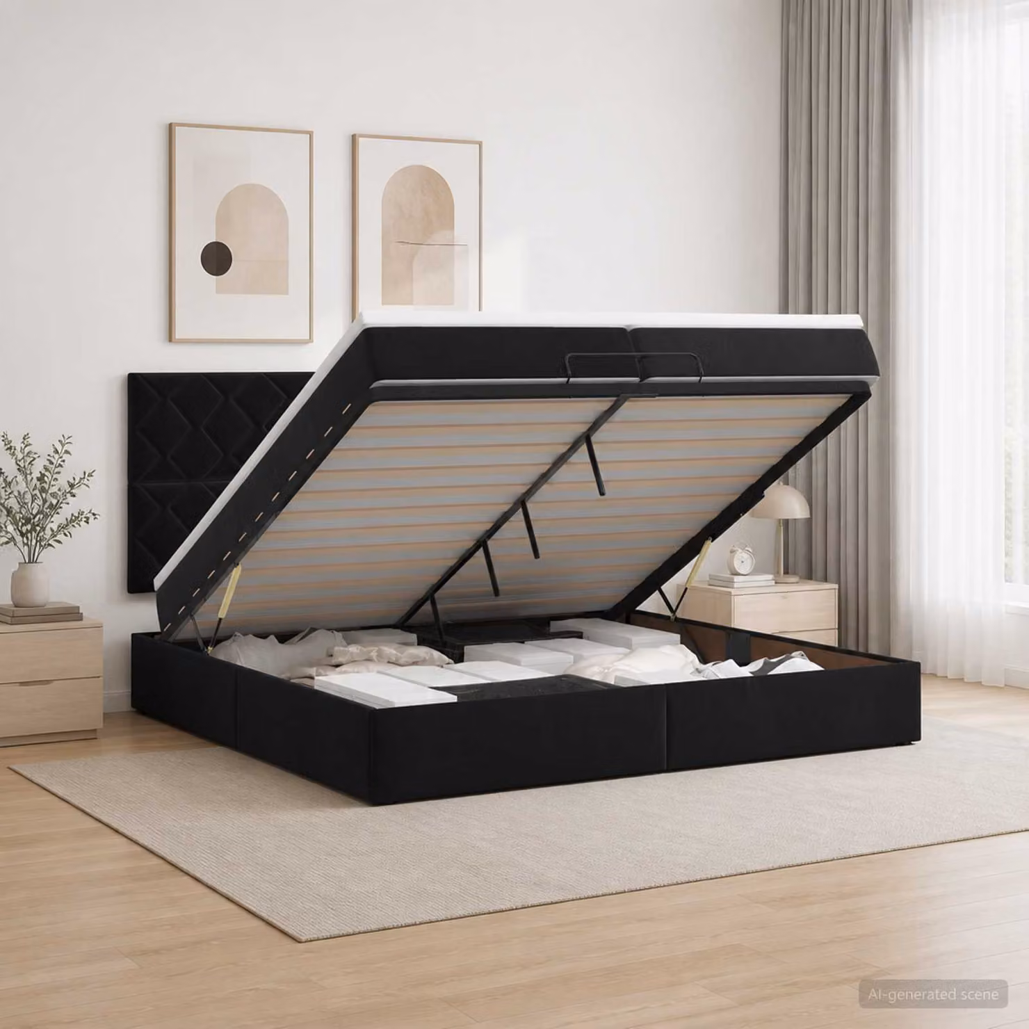 vidaXL Letto Ottomano con Materasso e LED Nero 200 x 200 cm Velluto