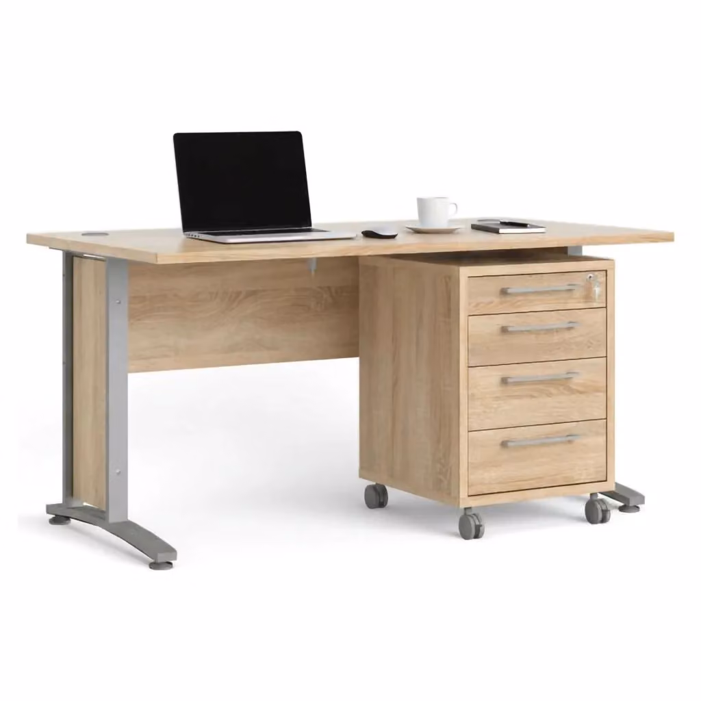 Scrivania DMORA moderna per ufficio e casa, tavolo porta PC rettangolare in legno color quercia, grigio e marrone, L: 150 cm, P: 80 cm, H: 75 cm – 2