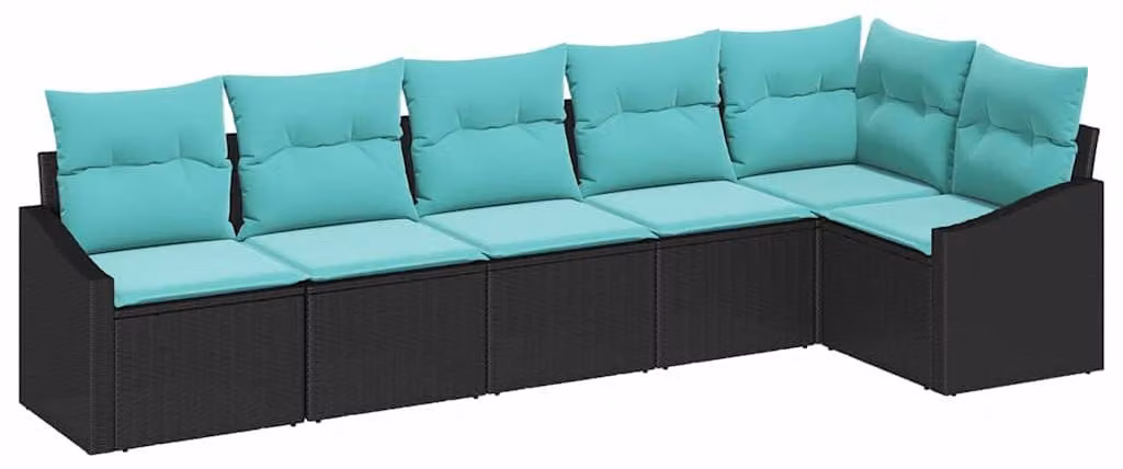 Set di divani con cuscino 6 pcs Nero polyrattan