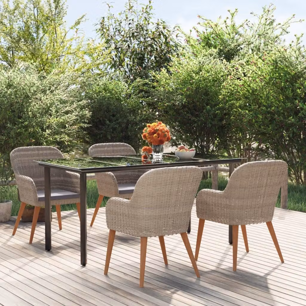 The Living Store Set da pranzo da giardino 5 pezzi con cuscini marrone