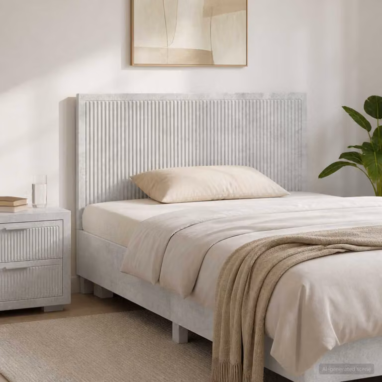 Testiera da muro vidaXL EDE in legno ingegnerizzato e tessuto grigio con ripiano integrato