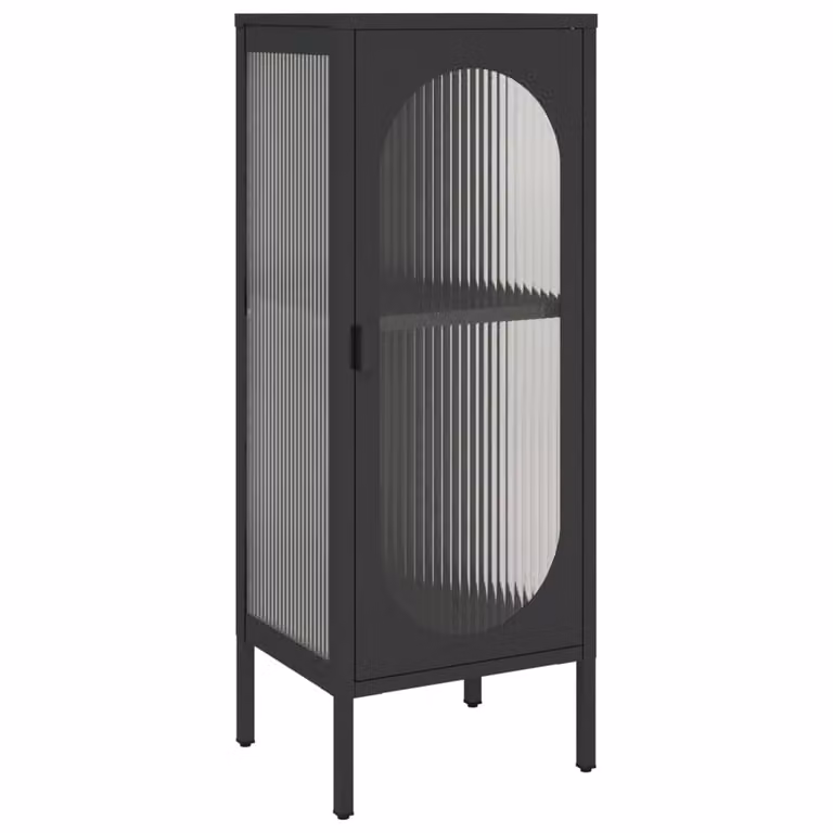 Credenza Nera 40x35x105 cm Vetro e Acciaio