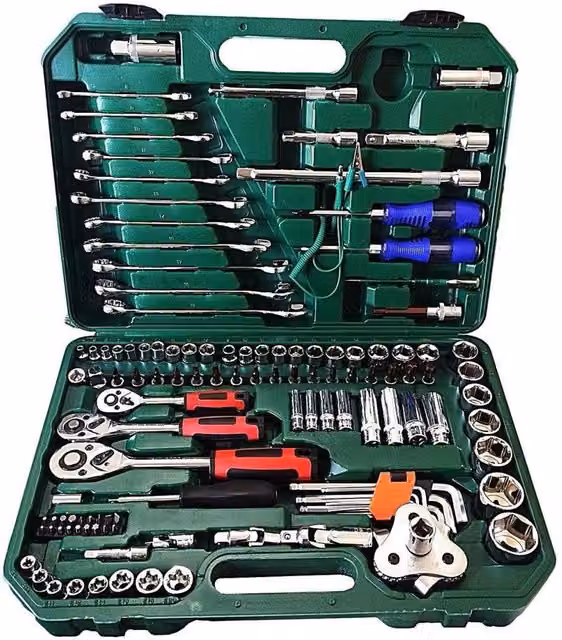 Set di utensili Trade Shop con 121 pezzi, kit di chiavi a bussola e cricchetti in acciaio inox e cromo vanadio, misure 1/4", 3/8" e 1/2", multicolore – 1