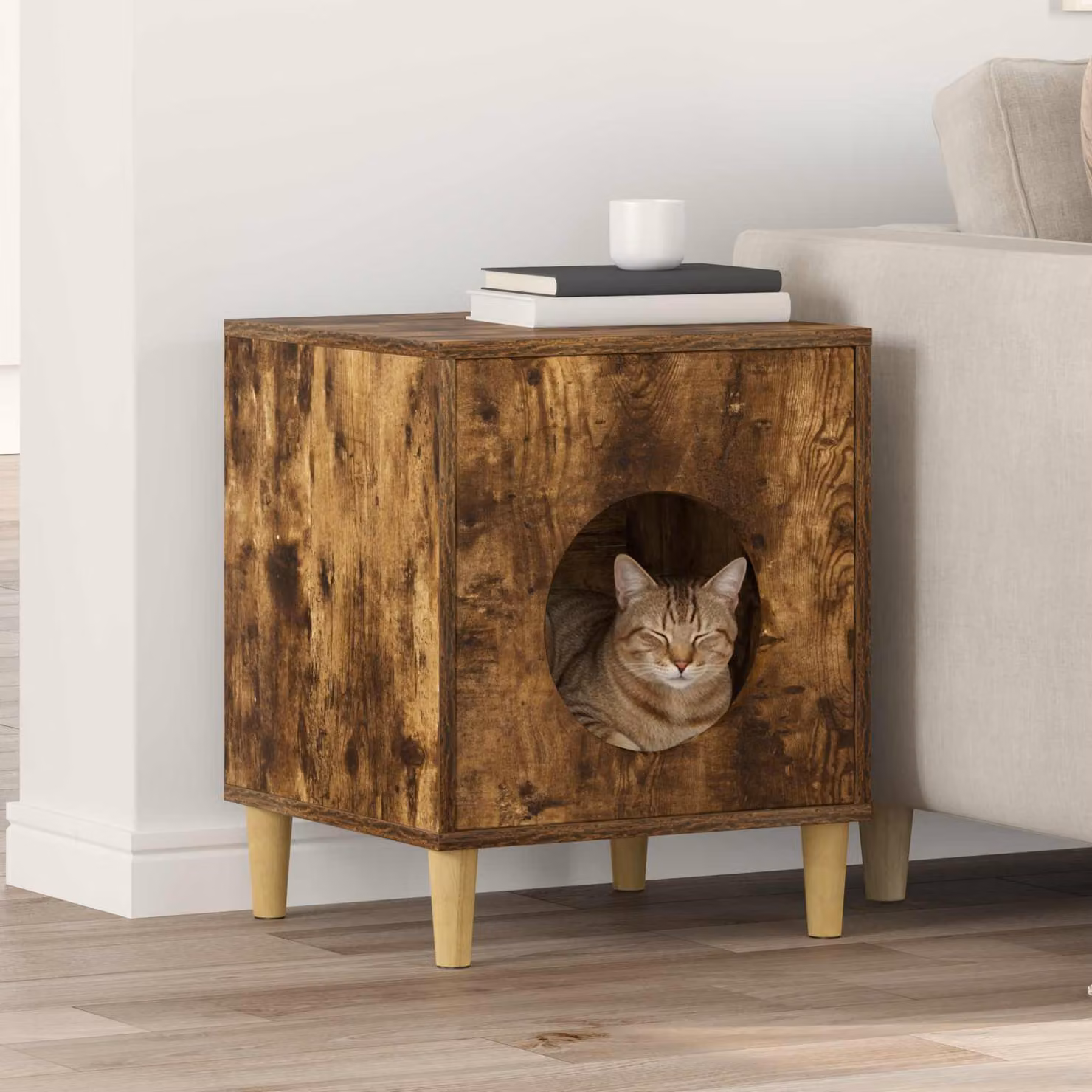 Casa per Gatti vidaXL in Rovere Fumo, L 42,5 x P 40 x H 53 cm