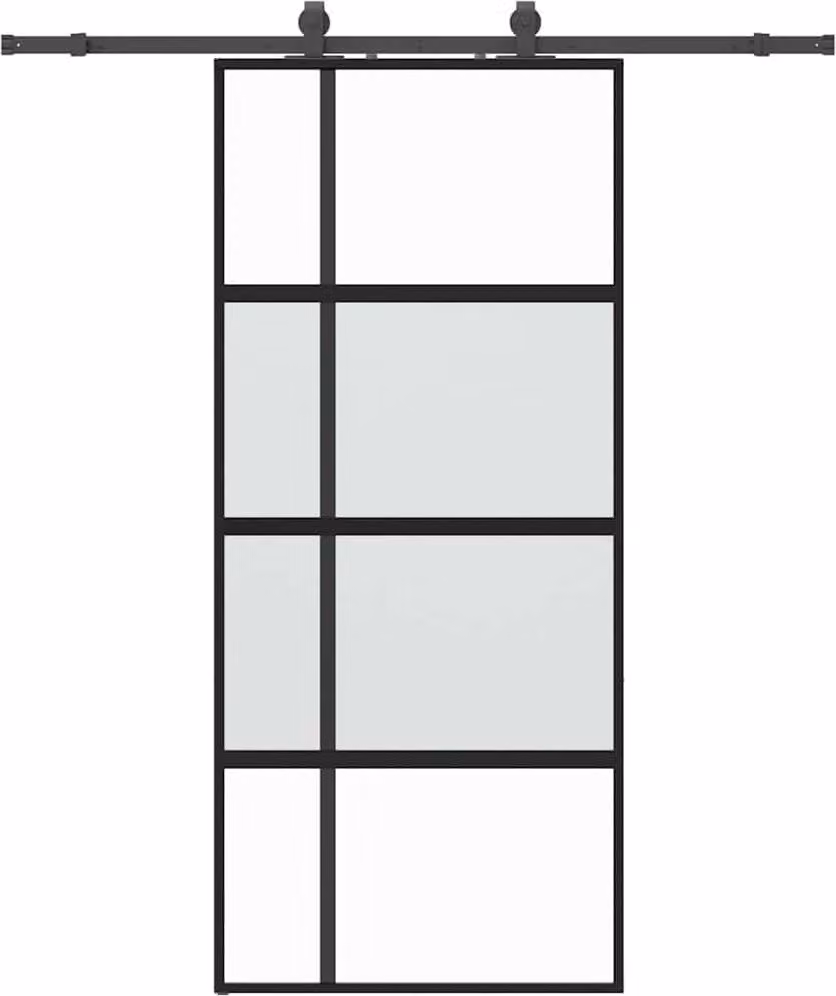 Porta Scorrevole Set Ferramenta Nera 90x205 cm Vetro Temperato