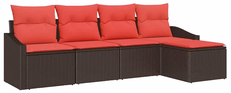 Set di divani da esterno, 5 pezzi, color marrone [materiale sintetico]: rattan sintetico