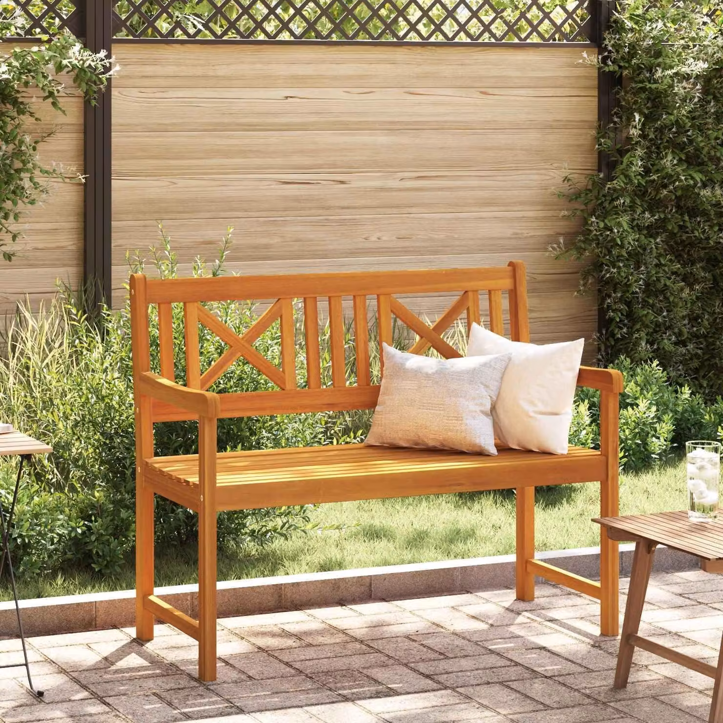 Panca da giardino in legno di acacia, dimensioni 110 x 56 x 90 cm