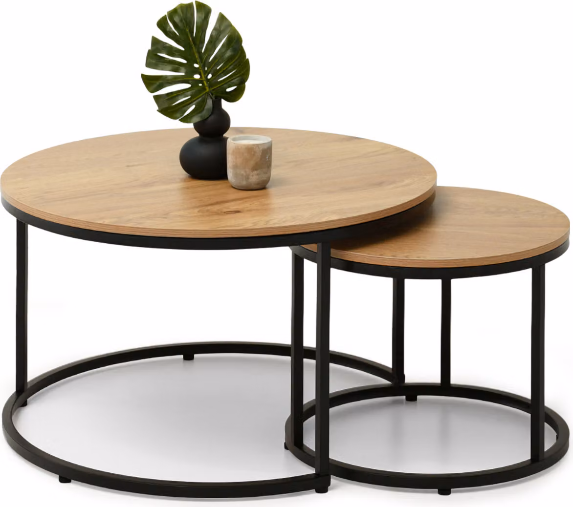 Set di tavolini JACEK - rovere / nero